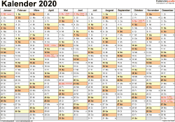 Kalender 2021 mit kalenderwochen + feiertagen: Vorlage 2 Kalender 2020 Fur Excel Querformat 1 Seite Monate Nebeneinander Schulkalender Kalender Vorlagen