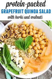 Protein Packed Grapefruit Quinoa Salad Rhubarbarians Recipe In 2020 Winter Vegetarian Recipes Vegetarian Quinoa Vegetarian Salad Recipes