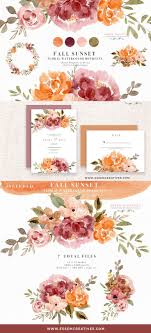 Watercolor Fall Floral Clipart Orange Rust Thanksgiving Invitation Flowers Graphics Essem Creatives Watercolor Clipart Business Branding Floral Watercolor Flower Invitation Floral Wedding Invitations