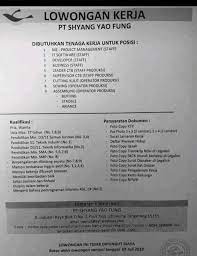 Kumpulan lowongan kerja terbaru dari warga di seluruh wilayah indonesia. Loker Pt Shyang Yao Fung Info Loker Jabodetabek Nkri Facebook
