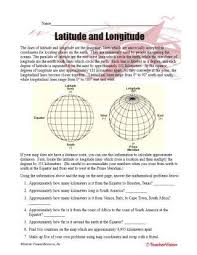 Sheet also contains extension questions which increase in difficulty. Latitude And Longitude Geography Printable 5th 8th Grade Teachervision