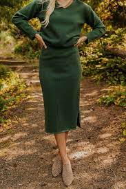 The Huffington Cozy Set Green Knit Dress Green Winter Dresses Sweater Skirt Set