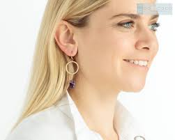 Amethyst Earrings, Hoop Dangle Earrings, Geometric Earrings, Dainty  Earrings,crystal Rectangle Earring, Bridesmaid Gift, Mothers Day Gift