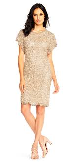 Adrianna Papell Sequin Beaded Cocktail Dress With Flutter Sleeves And Scallop Trim Beaded Cocktail Dress V Neck Cocktail Dress