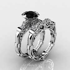 Black And White Engagement Ring Art Masters Caravaggio 14k White Gold 1 0 Ct Black And White Diamond Engagement Wedding Band Sets Wedding Ring Bands Sapphire Diamond Engagement
