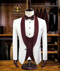 If you're searching for a classy marriage suit for men, we recommend you to choose a white groom suit, if you don't know where to find it, then go to mensusa and see the best groom suits at amazing prices. Men S Groom Wedding Prom Suit Slim Fit Burgundy Shawl Lapel Tuxedo White Suits 69 34 Picclick