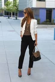 Black And White Blazer Womens Outfit White Blazer Black Pants Taupe Shirt Long Necklace I Like It All Work Fashion Fashion Work Outfit