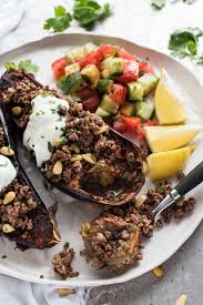 Moroccan Baked Eggplant With Beef Recipe Ground Beef Recipes Healthy Healthy Ground Beef Beef Recipes