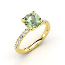 Cushion Green Quartz 14k Yellow Gold Ring With White Sapphire Candace Ring Gemvara Aneis