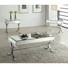 Ragenardus collection 86020 52 coffee table with 2 drawers, metal hardware, cabriole legs, scrolled apron, rubberwood and wood veneer materials in antique white finish write a review. Acme Furniture Yuri Mirrored Top And Chrome Coffee Table Hayneedle
