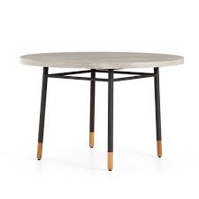 Crafted by hand from sustainably harvested and reclaimed woods, a mix of rough and refined textures, patinas and tones add a sense of timeless. Four Hands Lyra Outdoor Dining Table Grey Terrazzo