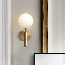Milky Glass Ball Sconce Contemporary 1 Head Brass Wall Mount Light Fixture With Metal Pencil Ar In 2020 Wall Mount Light Fixture Wall Mounted Light Brass Light Fixture