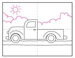Parents sitting in the trunk of a pickup truck drawing. How To Draw A Pickup Truck Art Projects For Kids