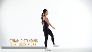 It's very important that you know how to modify exercises to make them safe for osteoporosis. instead of toe touches, try hip hinges. Dynamic Standing Toe Touch Kicks Youtube