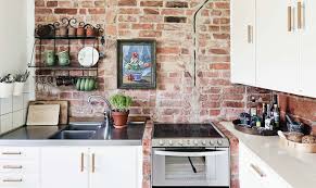 red brick kitchen backsplash in 2020