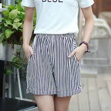 Black And White Striped Shorts Womens Fashion Black White Stripes Shorts For Women Casual Elastic Waist Vertical Striped Loose Shorts Female High Waist Summer Shorts Elastic Waist Shorts Women S Striped Shorts Striped Shorts