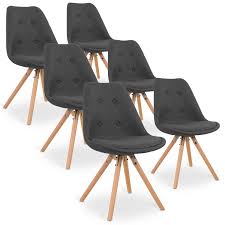 Chaise pepper revêtement synthétique noir, cognac ou chaise à bras boris revêtement synthétique anthracite ou marron avec surpiqures, piètement métal. Lot De 6 Chaises Scandinaves Frida Tissu Gris Fonce