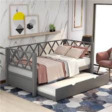 Since the bed wheels don't lock, a restless sleeper might. Twin Size Wooden Daybed Frame With Trundle Bed Gray