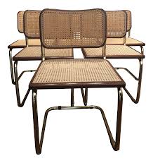 Designed by marcel breuer nearly 90 years. Set Of 6 Marcel Breuer Cesca Chairs Brass With Walnut And Cane Chairish