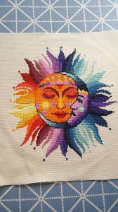 *this listing is for a pattern only* the pattern is 100w x 100h stitches, which will make for a finished piece that is. Fo This Gorgeous Sun And Moon Cross Stitch I Have Made For My Children S Room It Was So Easy To Stitch Crossstitch