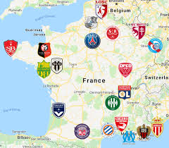 Ligue 1 France Soccer Map And Team Logos Amiens Angers Bordeaux Caen Dijon Guingamp Lille Lyon Marseille Metz Monaco Montp In 2020 Map Football Logo Angers