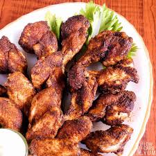 Fry the chicken wings in the preheated oil until cooked through and the are floating gently atop the oil, about 15 minutes. Easy Dry Rub Chicken Wings In Oven Or Air Fryer Low Carb Yum