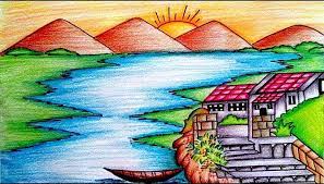  Gambar Pemandangan Alam Yang Indah Dan Mudah Dibuat Gambar Pemandangan Yang Mudah Harian Nusantara 90 Lukisan D Gambar Lanskap Menggambar Bunga Gambar Simpel