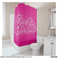 Barbie Girly Pink Sparkle Logo Shower Curtain Barbie Bathroom Shower Curtain Fabric Shower Curtains