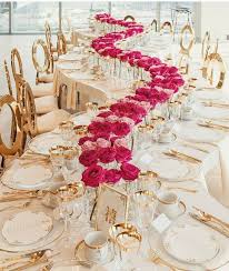 Event decor direct is the primary supplier for countless wedding and party decorators. Curving White Gold And Pink Wedding Reception Table Setting Wedding Reception Wedding Decorations Wedding Table Wedding Centerpieces