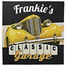 Personalized Your Name Classic Car Garage Cloth Napkin Zazzle Com Classic Car Garage Classic Cars Car Gifts