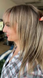 Timing is everything! Gave this beauty the bangs she’s been asking for, and  toned down her summer blonde for a perfect fall refresh. Cleansed,  conditioned and styled with our fav products by ...