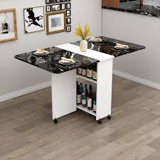The table comes in white and has the text. Wooden Folding Dining Table With Wheels Living Room Kitchen Tables Furniture Eco Friendly Wood Movable Storage Wall Table Dining Tables Aliexpress