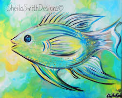 Cute Fish Art Tropical Fish Simple Fish Decor Bright Fish Painting Ocean Fish Painted On Stretched Canvas By Artist S Fish Art Fish Painting Fishing Decor