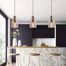 Hand Blown Amber Cylindrical Glass Shade Mid Century Modern Pendant L Modern Kitchen Pendants Modern Kitchen Lighting Mid Century Modern Lighting Pendant