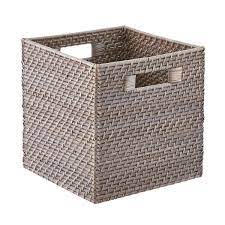 Grey Rattan Storage Cube With Handles Cube Storage Ikea Storage Cubes Cube Storage Bins