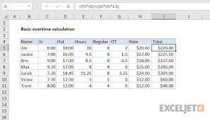 excel formula basic overtime calculation formula exceljet