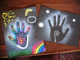 January 22nd 2013 Aboriginal Handprint Art Project With Cyrus His On The Left Mine On The Right Aboriginal Art For Kids Aboriginal Art Handprint Art