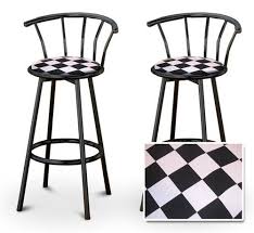 Black And White Checkered Bar Stools 2 Checkered Flag Specialty Custom Black Barstools With Backrest Set Black Bar Stools Bar Stools Home Bar Accessories