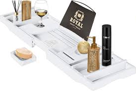 It's a relaxing bath and some. Royal Craft Wood Bamboo Bathtub Caddy Tray With Wine And Book Holder White