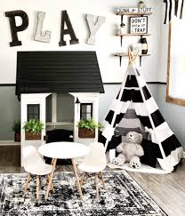 Black And White Childrens Room Playroom Playroom Decor Playroom Ideas Neutral Playroom Playhouse Ideas Monochrome Playroom Monochrome Room White Kids Room Diy Playroom Playroom Decor