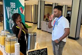 My absolute highlight of the day was watching the @seaweed_cafe Queens  serve our delicious seamoss juice—blended with pineapple, ginger, and honey  to over 100 delegates at Regenerative Ocean Week in Dar es