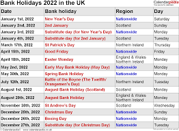 Bank Holidays 2022 In The Uk With Printable Templates