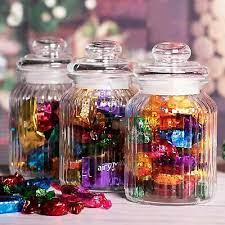 Set Of 3 Large Ribbed Glass Candy Jars