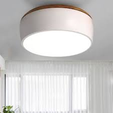Drum Flush Mount Lighting White Wood Ceiling Light Fixture For Children Bedroom Nordic Style Wood Ceiling Lights Ceiling Light Fixtures Flush Mount Lighting