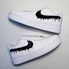 Black Air Forces With White Nike Sign Dripping Paint Air Force 1 Custom Sneakers Etsy Nike Air Shoes Custom Nike Shoes Nike Shoes Air Force