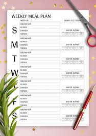 Healthy breakfast lunch and dinner chart / weekly meal plan printable : Printable Meal Planner Templates Download Pdf