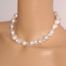 Large Baroque Pearl Necklace White Jumbo Flameball Pearl Necklace Big Fireball Nucleated Pearl Necklace Genuine Fresh Water Pearl Necklace Flameball Pearl Baroque Pearls Baroque Pearl Necklace