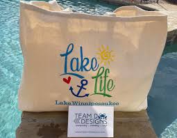 Lake Life Embroidered Jumbo Tote Bag/ Lake Jumbo Tote Bag/jumbo Custom Lake  Tote/boat Day Trip Large Tote/twill Jumbo Tote/great Gift