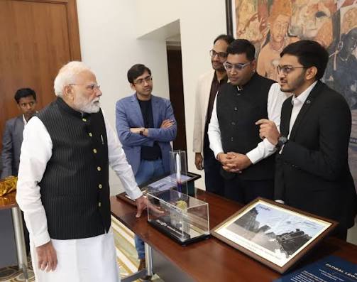 Prime Minister Narendra Modi meets the Yuva Urja of India's space sector.  In a social media post PM Modi wrote, "...Young entrepreneurs and  innovators who have shown remarkable courage by entering a