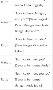 Contoh dialog percakapan bahasa inggris lengkap dengan arti, jelas dan mudah untuk dua orang. Tuliskan Kalimat Percakapan Bahasa Inggris Menggunakan Kata Sifat Dengan Teman Sebangku Brainly Co Id